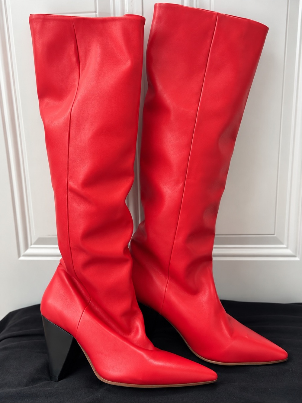 NEW Red Knee High Genuine Leather Boots | Pointed Toe Statement Boots | Size 37